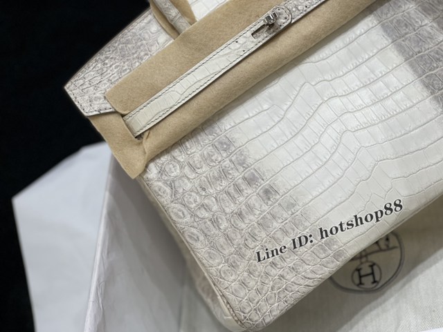 Hermes專櫃鉑金手提女包 愛馬仕Birkin30喜馬拉雅白尼羅鱷蜜蠟線全手工縫製手袋 zhh1089